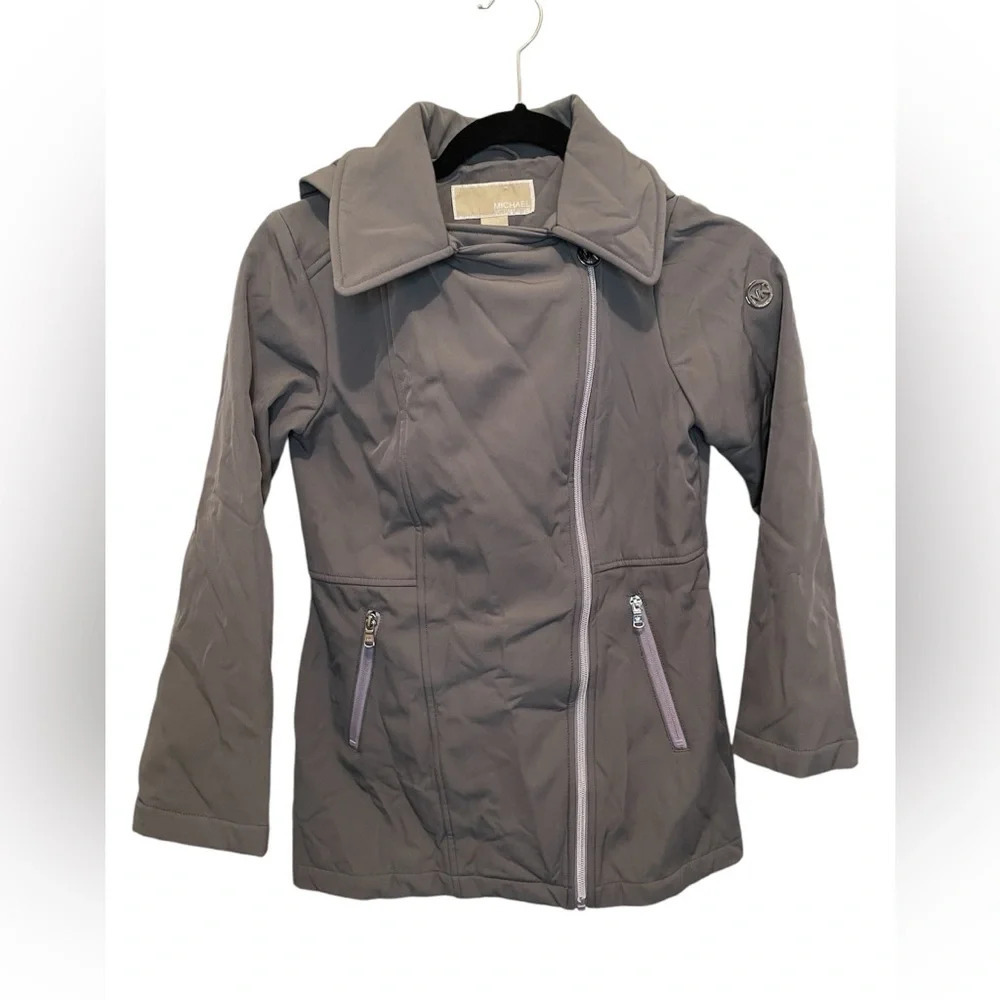 Michael Kors Girls Gray Zip Up Hooded Lined Logo Jacket size 10/12‎